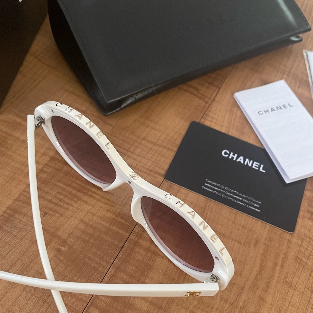 CC Ivory Sunglasses Gold Raised Logos Brown Lens